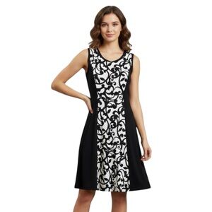 Orange Fashion Village Black & White Scrollwork Panel A-Line Sleeveless Dress